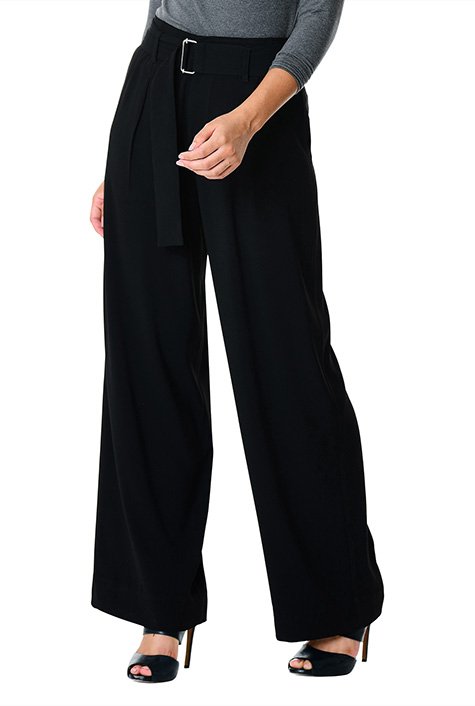Shop Wide-leg crepe belted pants | eShakti