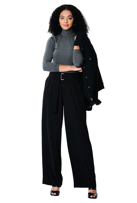 Shop Wide-leg crepe belted pants