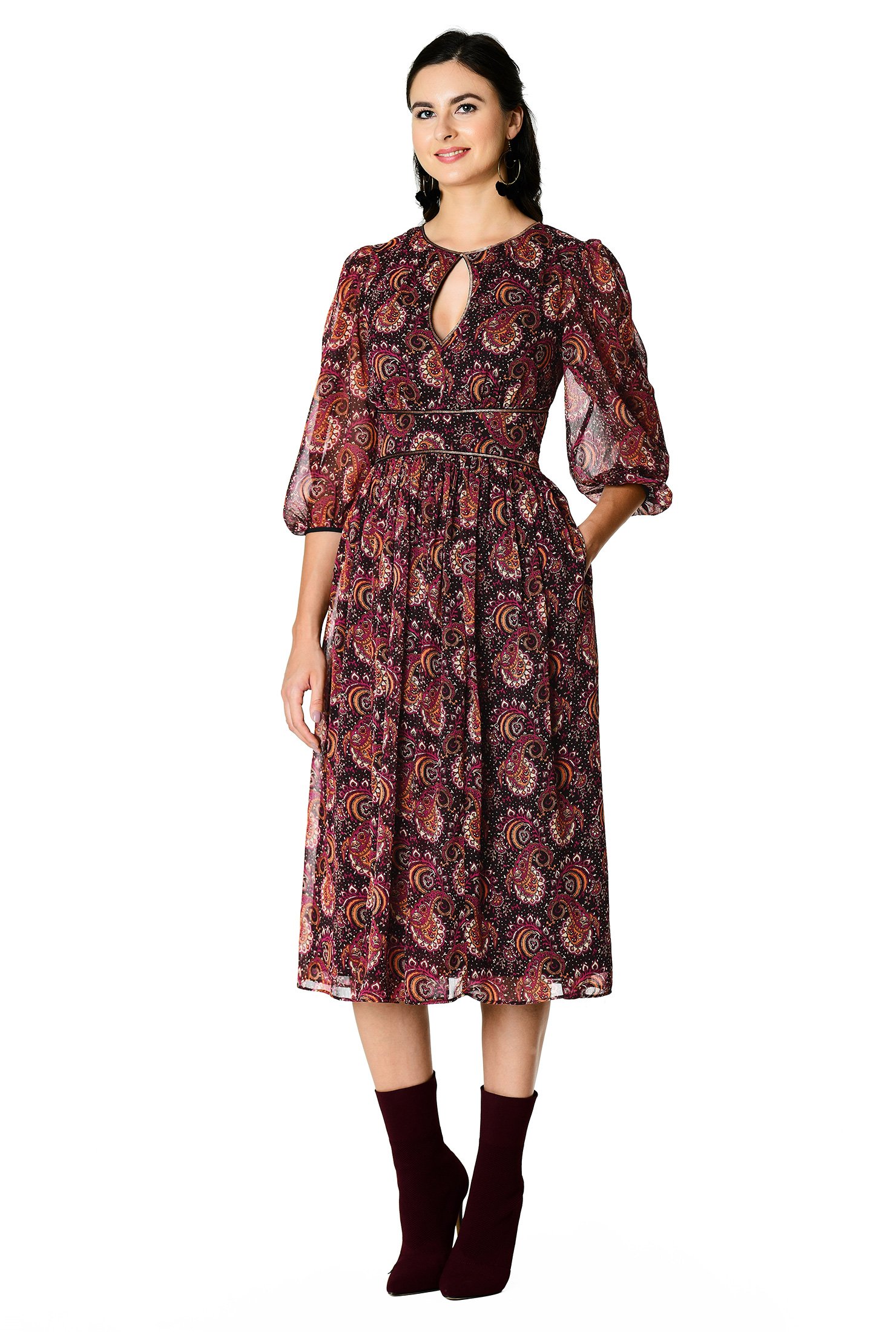 Shop Sequin paisley print chiffon dress | eShakti