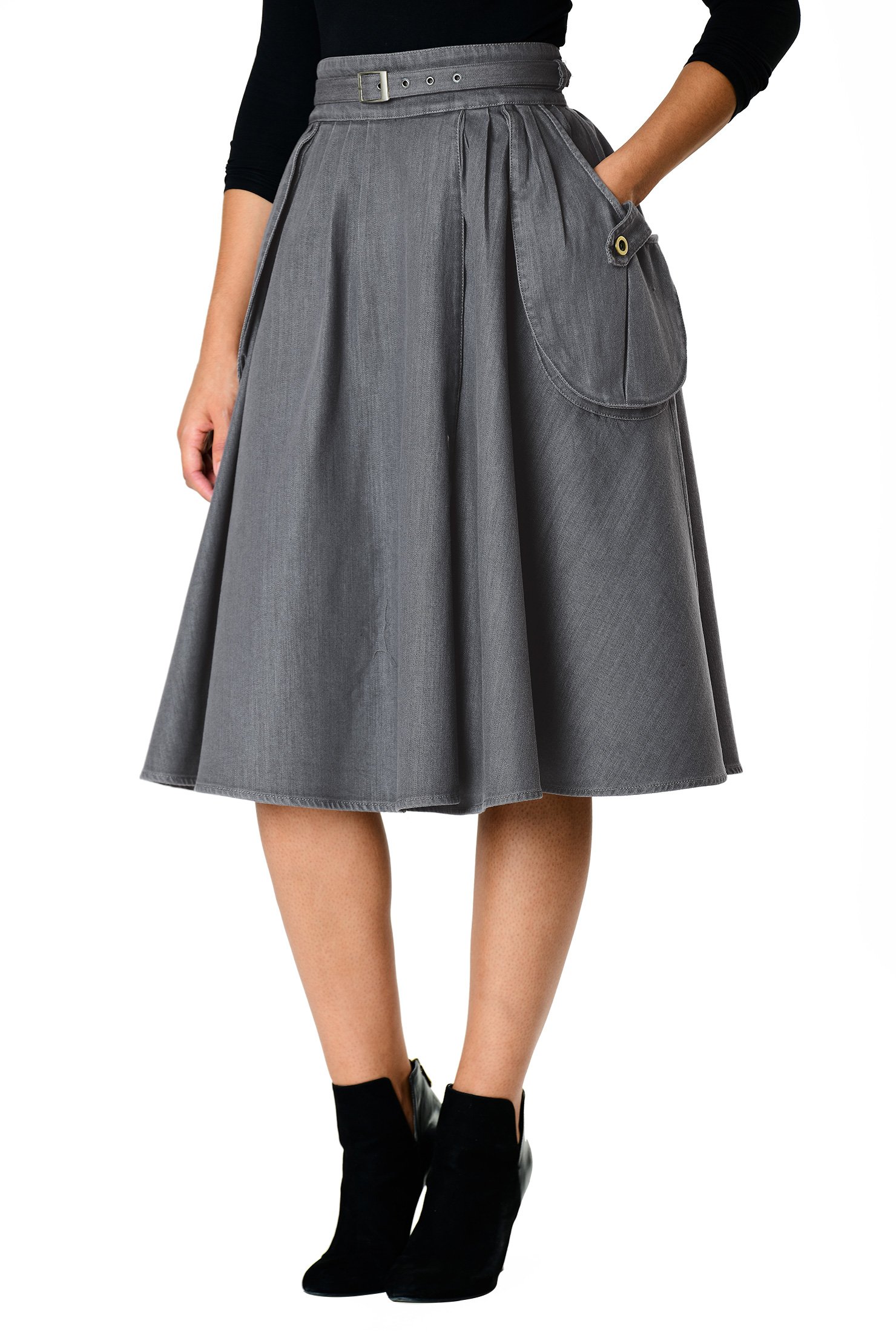 Shop Cargo pocket faux-wrap denim belted skirt | eShakti