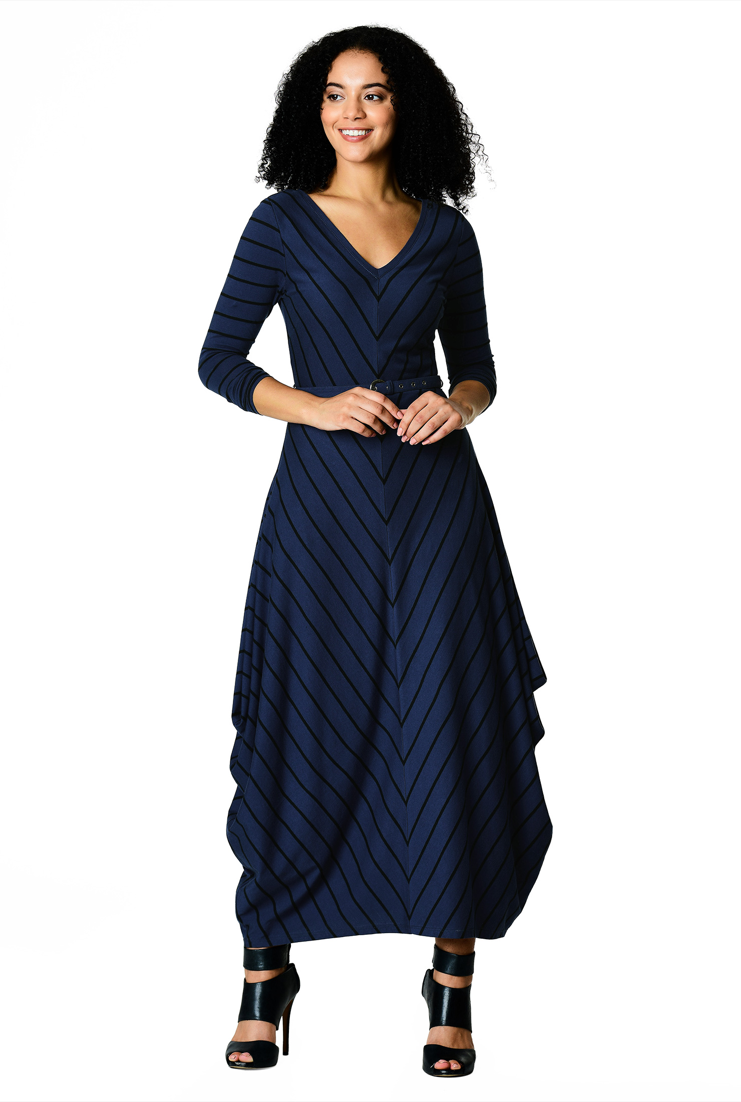 Shop Chevron stripe jersey knit draped side dress eShakti