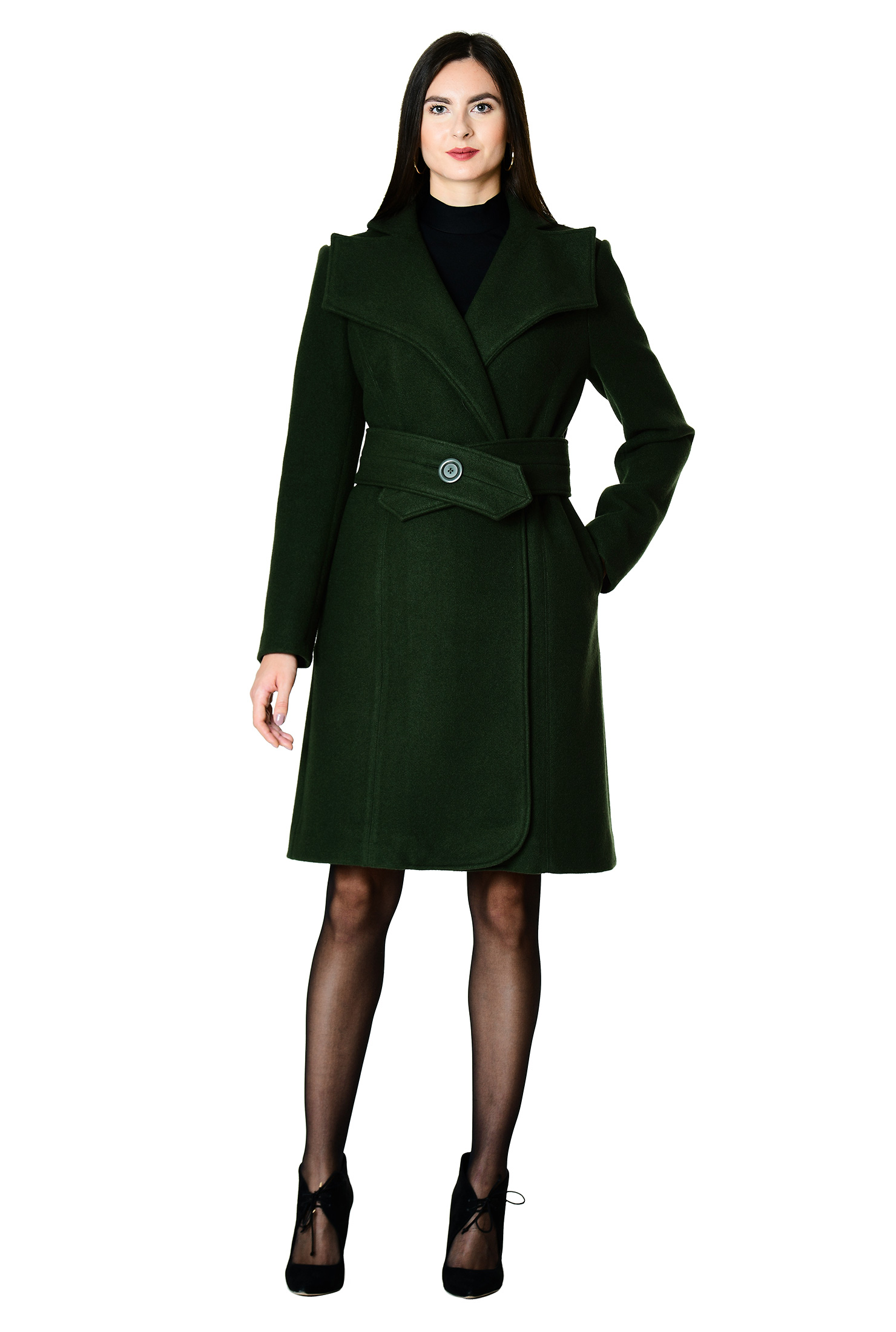 wool blend belted shawl collar wrap coat