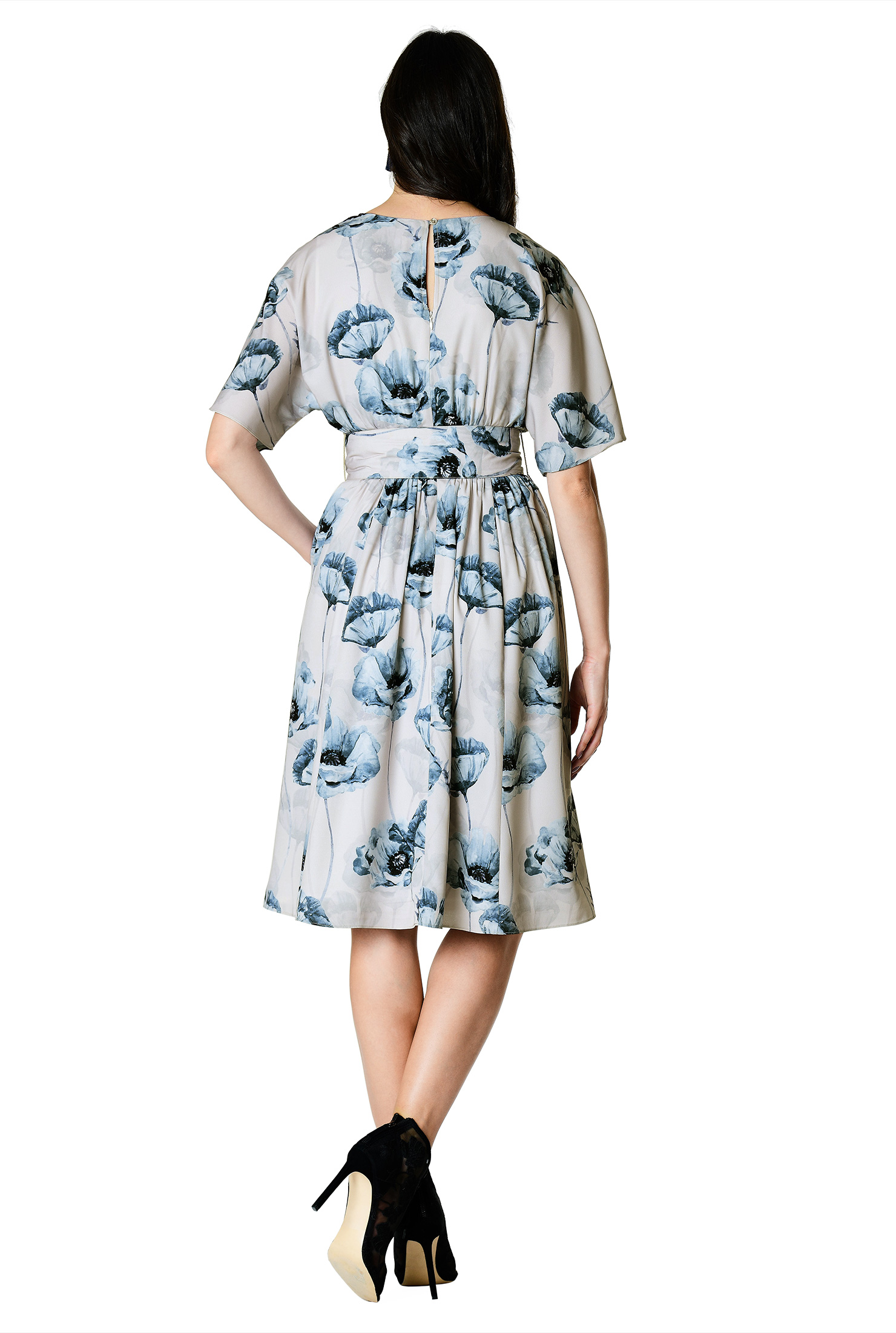 Shop Floral print crepe kimono sleeve dress eShakti
