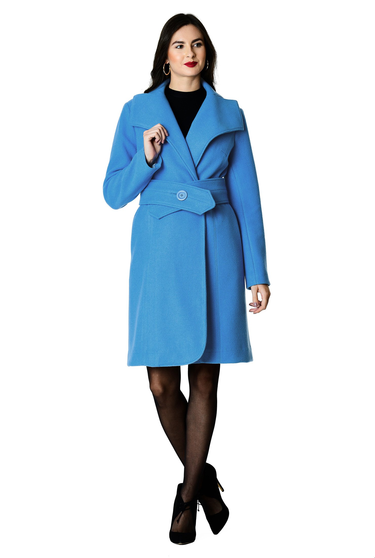 wool blend shawl collar belted coat