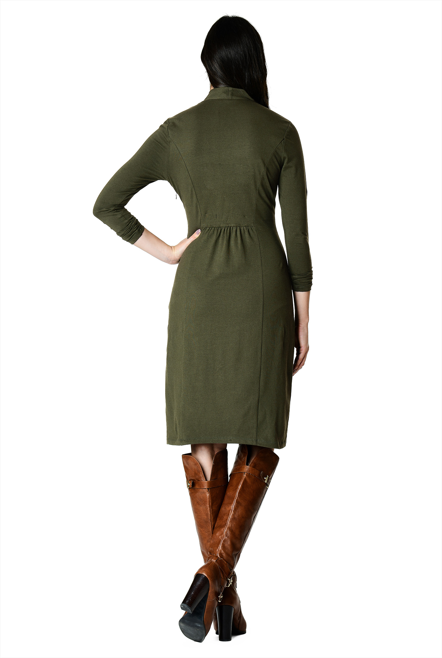 Shop Ruched bib cotton knit Aline dress eShakti