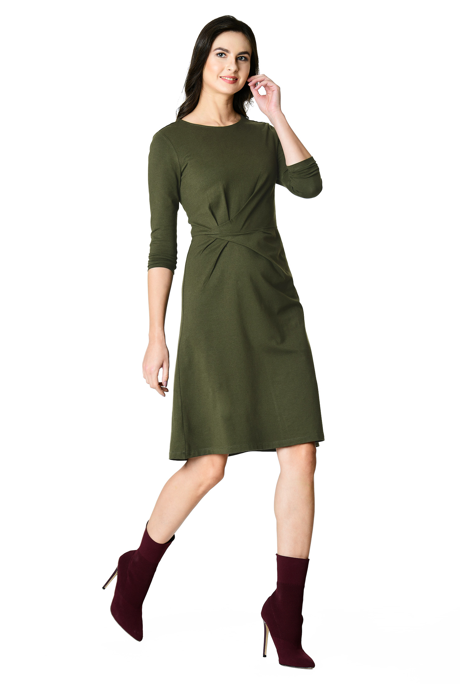 Shop Pleat waist cotton knit dress eShakti