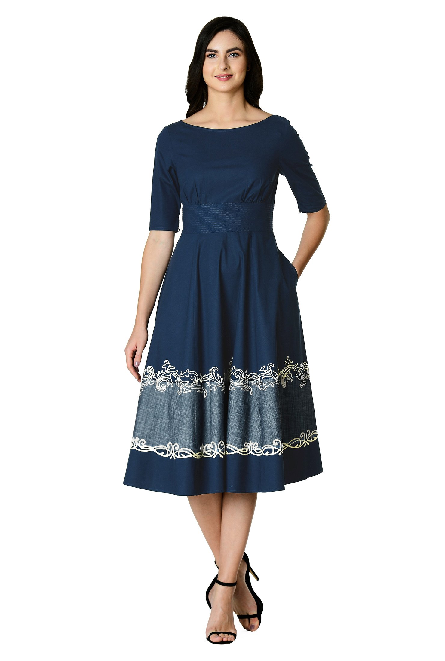 Shop Filigree embellished cotton poplin dress | eShakti