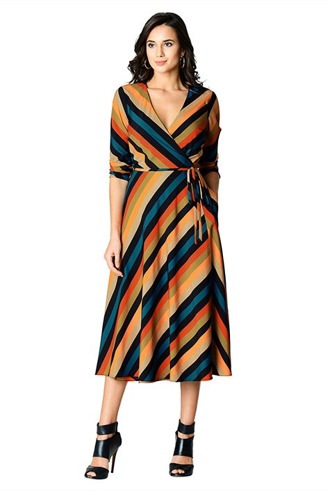 Shop Stripe print crepe wrap dress | eShakti