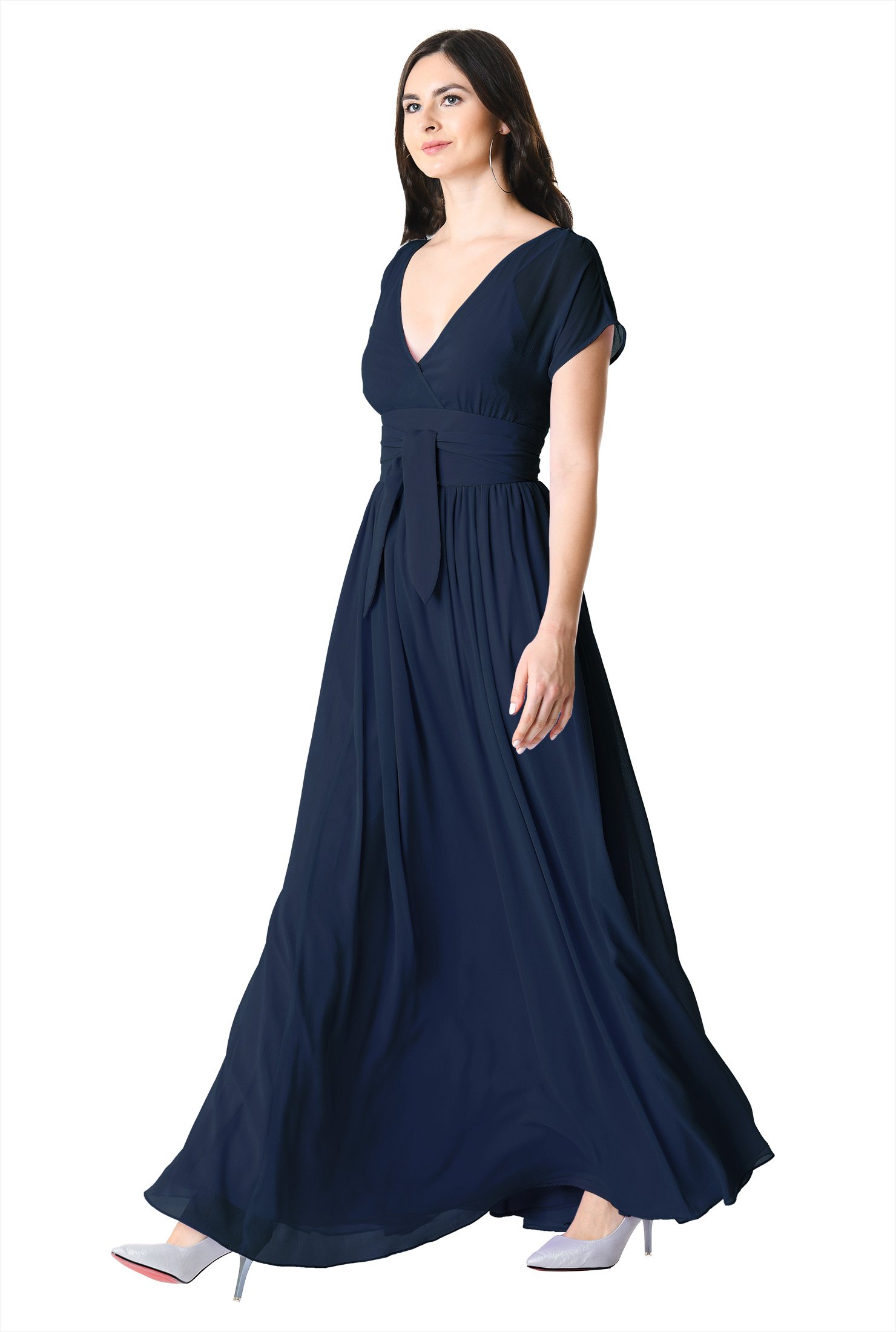 Shop Sash tie chiffon surplice maxi dress | eShakti