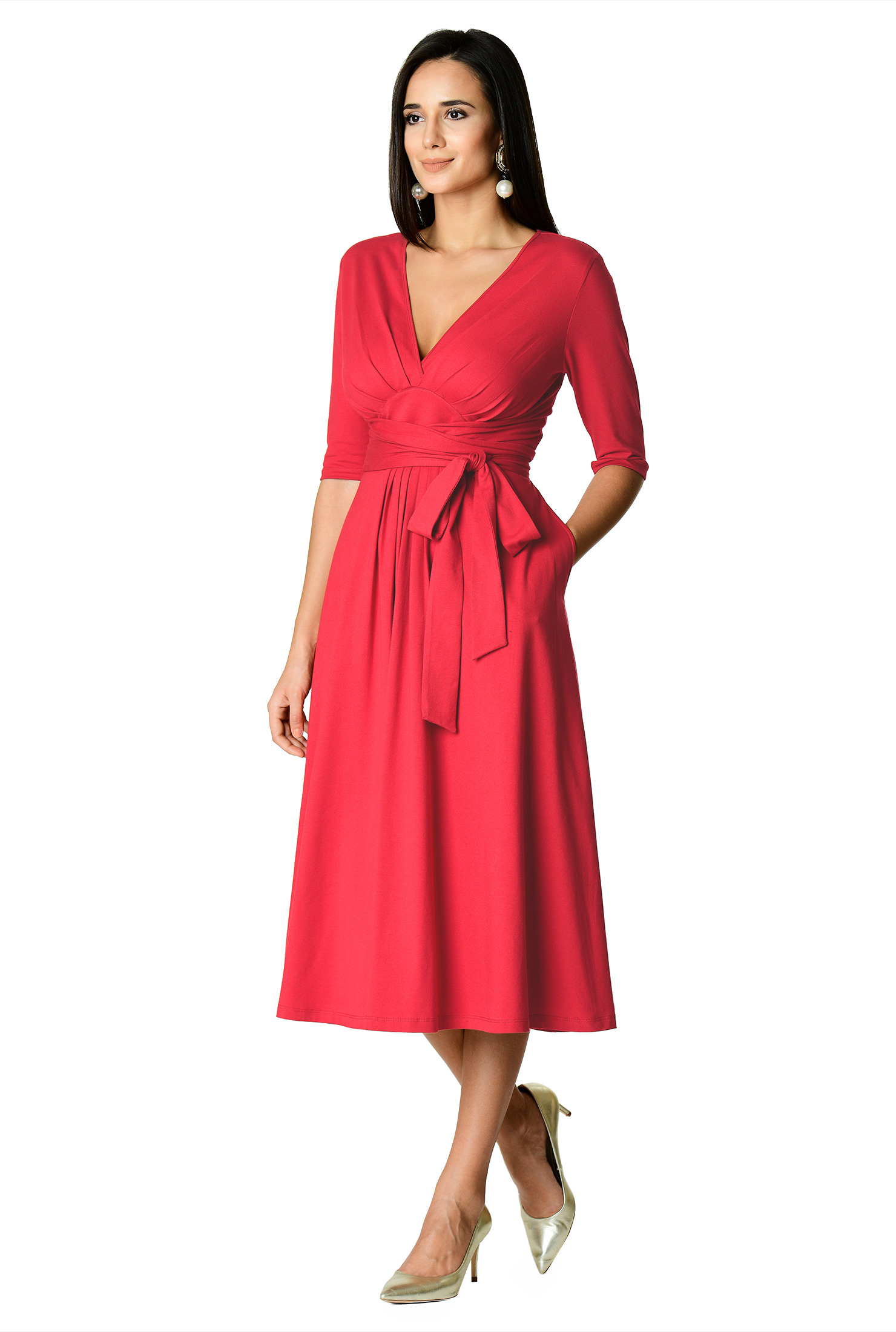 Shop Tie waist empire cotton knit dress eShakti