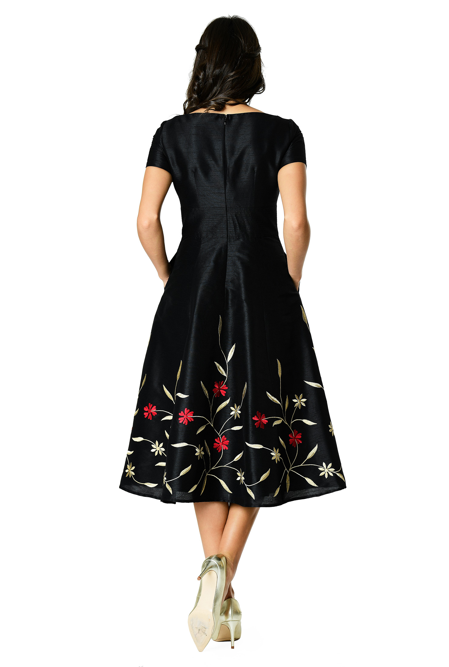 Shop Floral Vine Embellished Dupioni Dress Eshakti