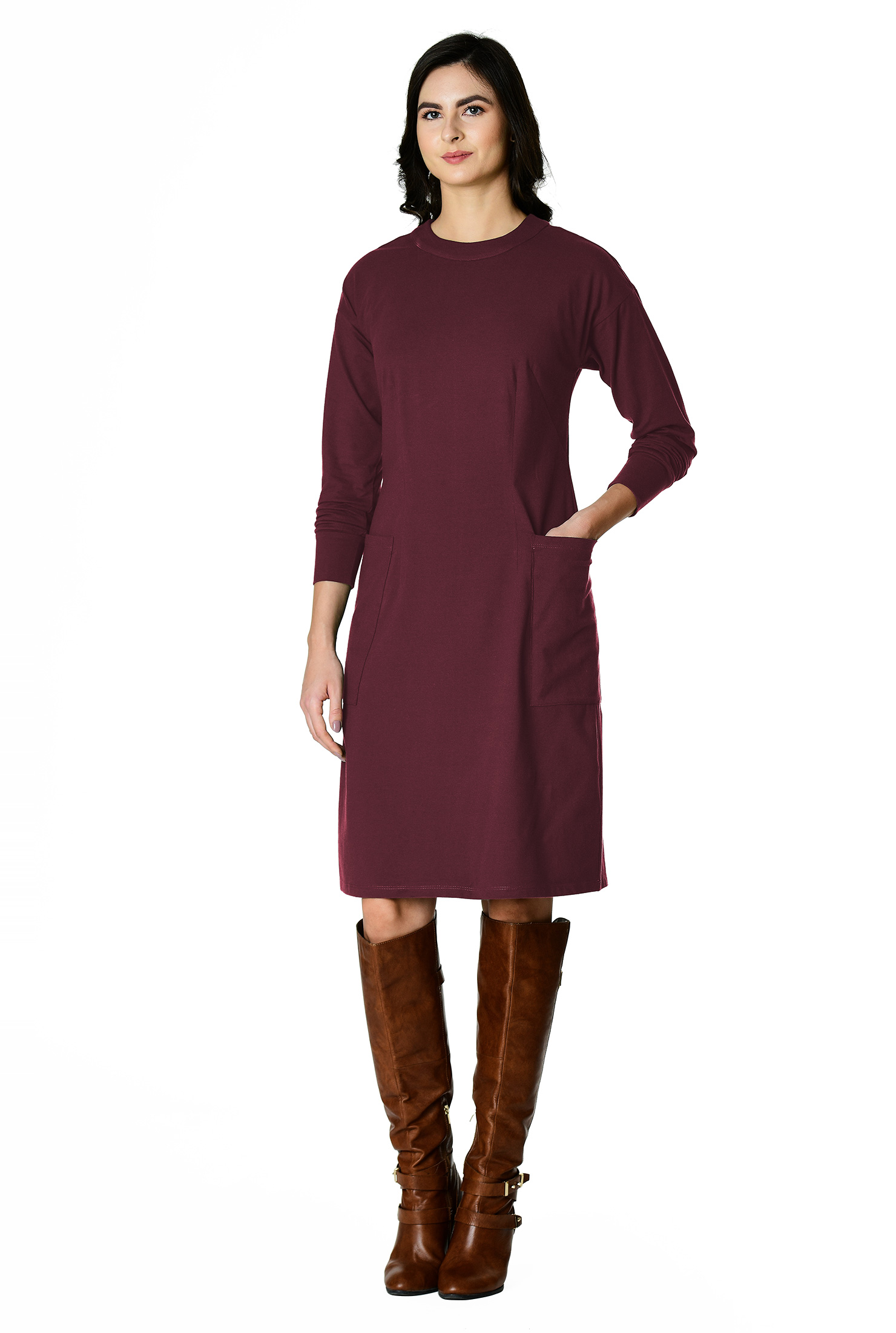 Shop Patch pocket cotton knit shift dress eShakti