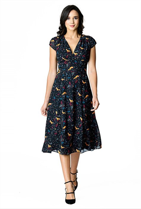 Mono Floral Georgette Ruffle Front Midi Dress | Karen Millen