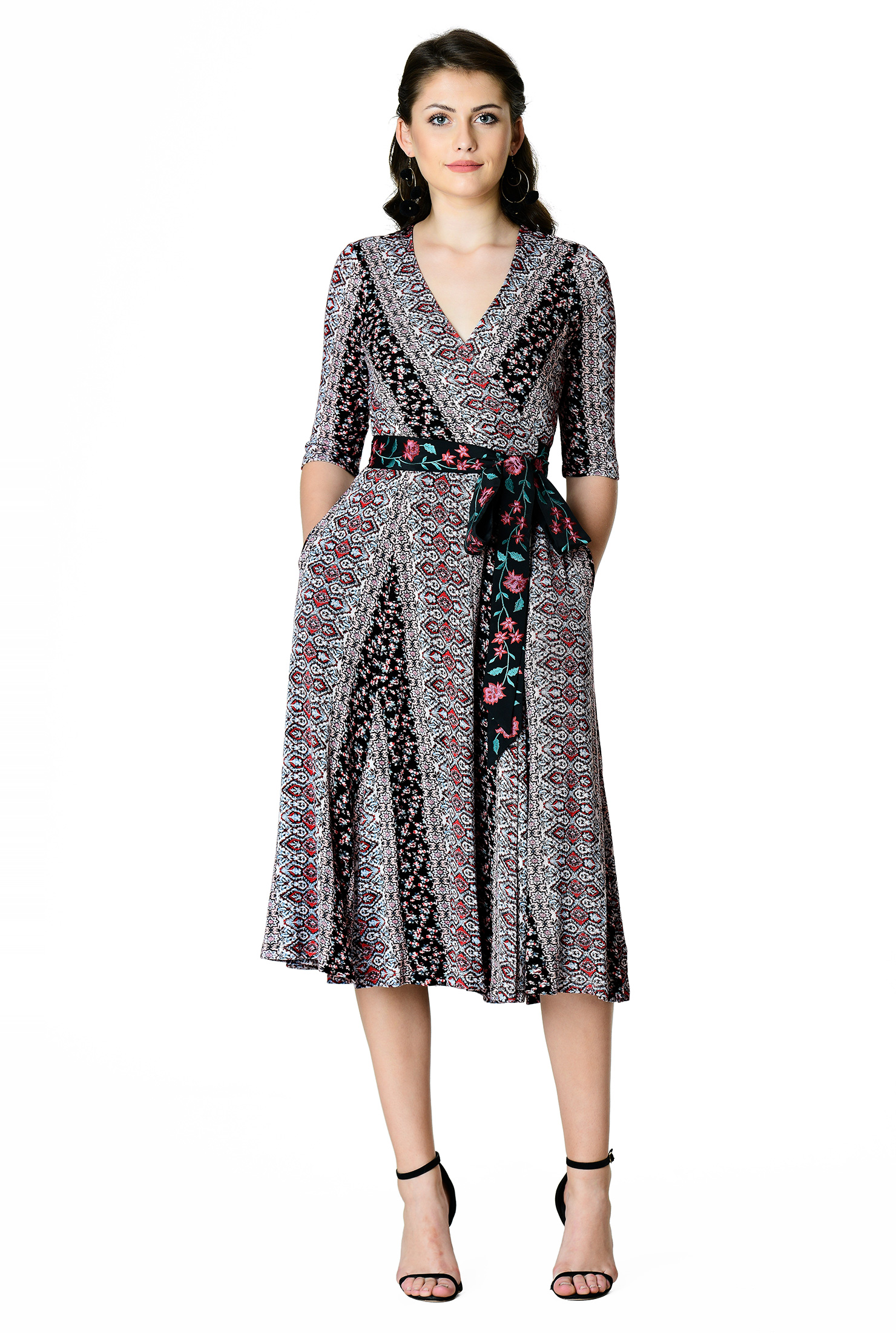 Shop Floral embellished graphic print knit wrap dress eShakti