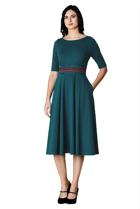 Shop Velvet ribbon trim cotton knit dress | eShakti