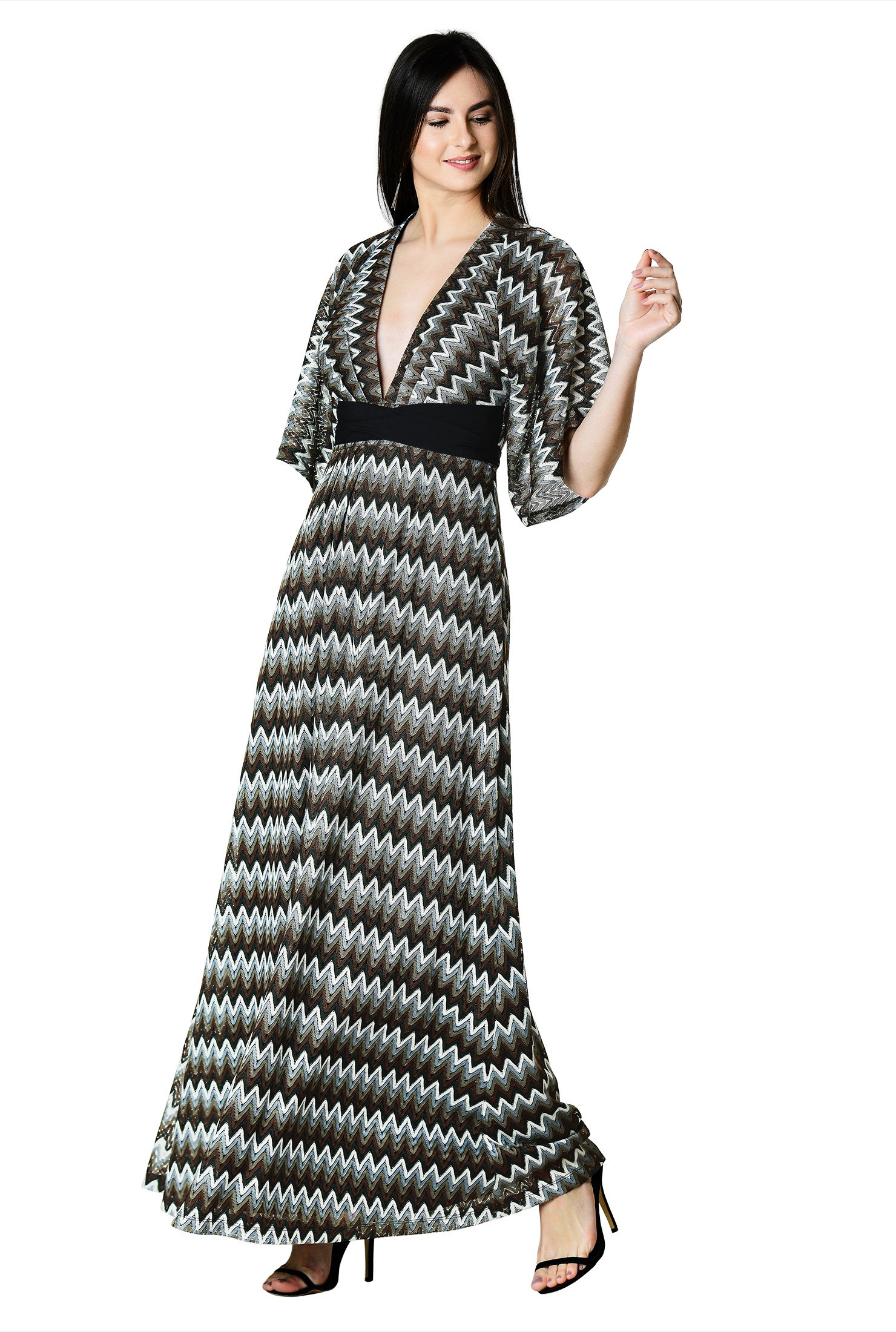 Shop Plunge chevron lace knit maxi dress | eShakti