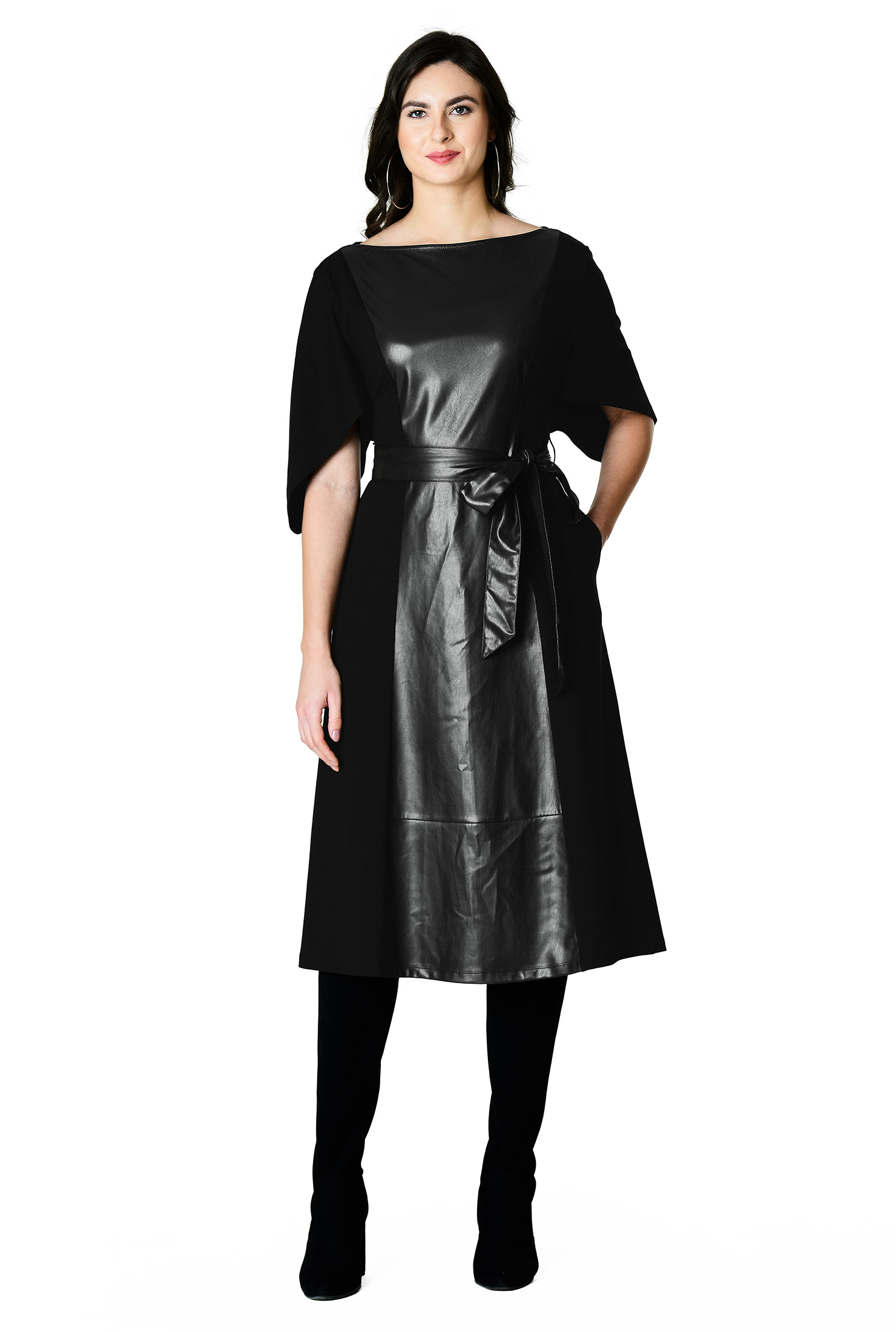 Shop Cape sleeve mixed media dress eShakti