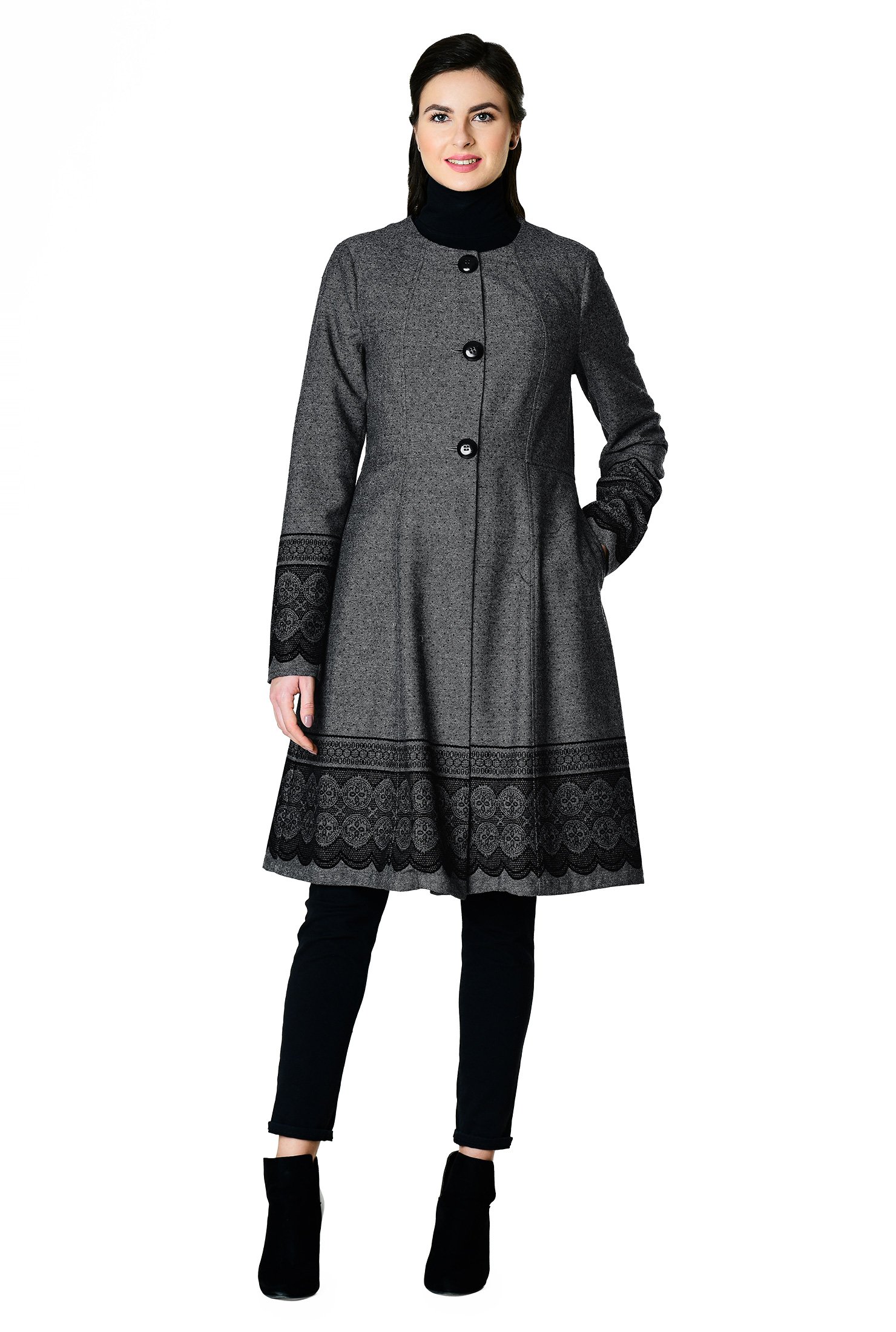 Shop Scallop border felt print wool blend coat | eShakti