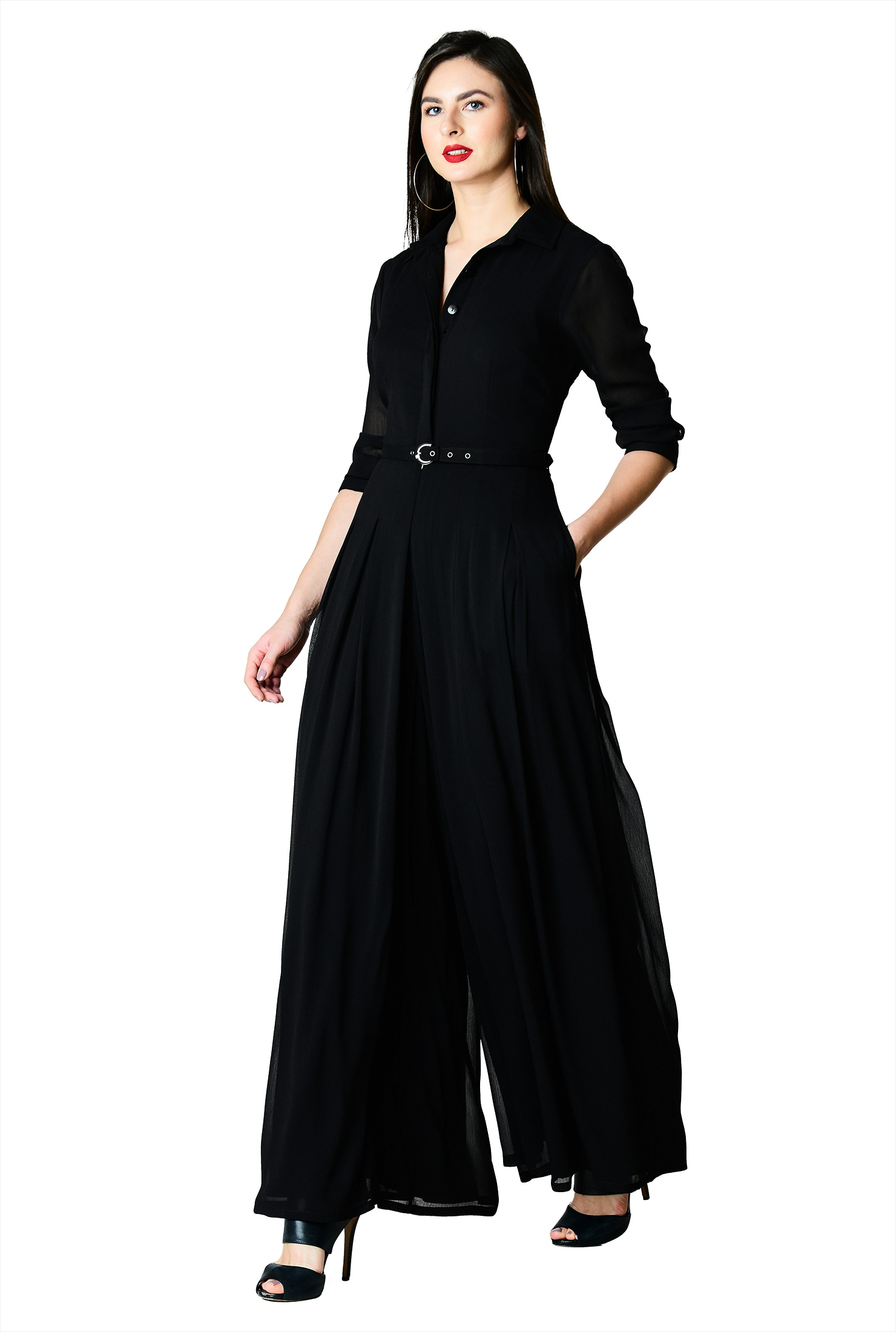 Shop Palazzo style chiffon jumpsuit eShakti