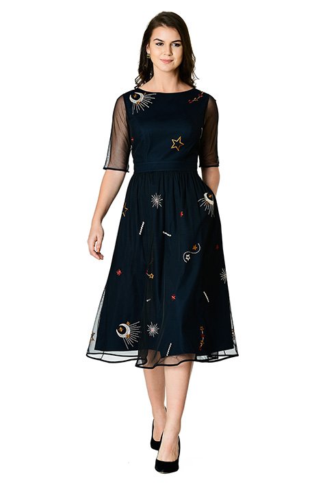 Shop Night sky embellished tulle and poplin dress | eShakti