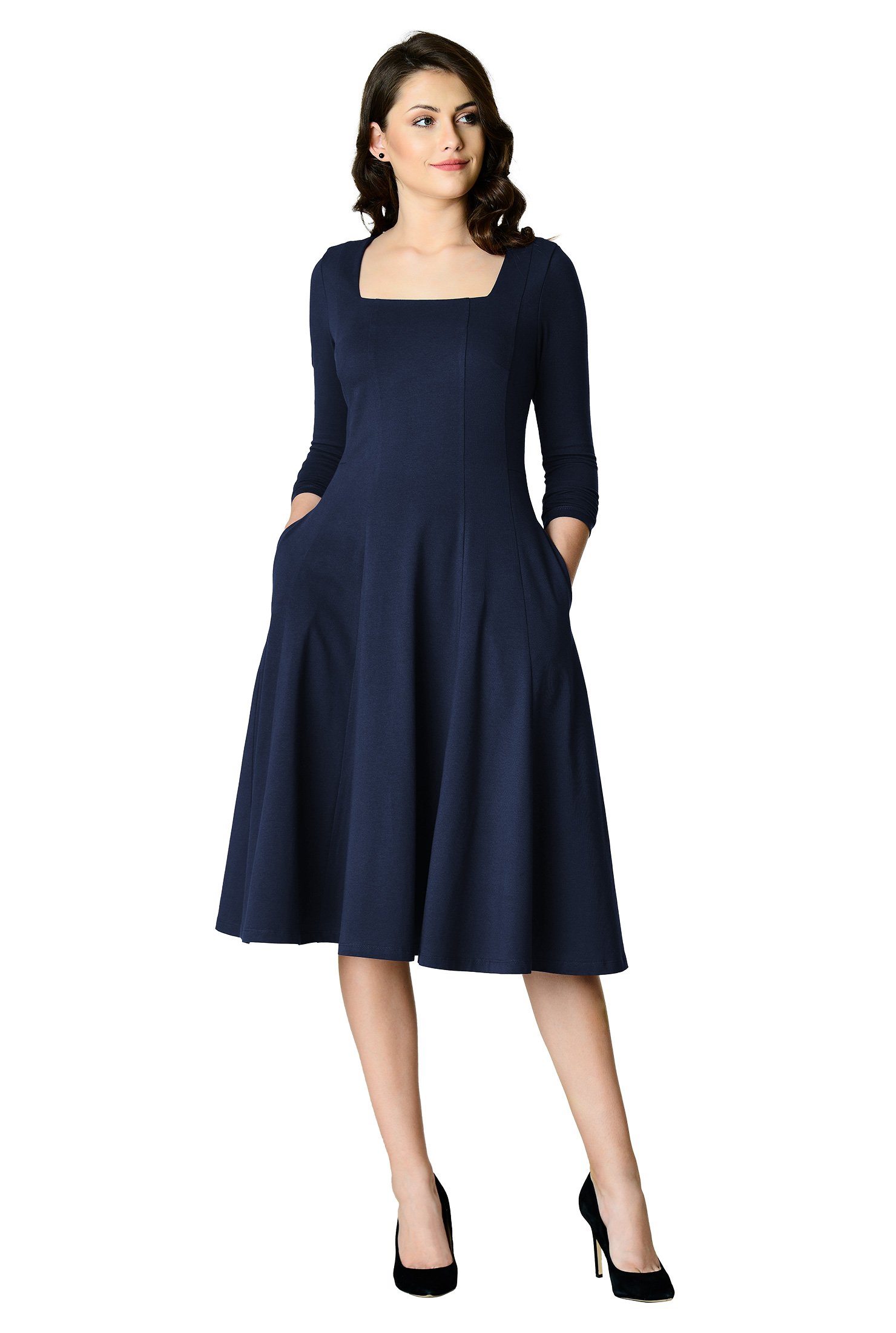 Shop Square neck cotton knit Aline dress eShakti