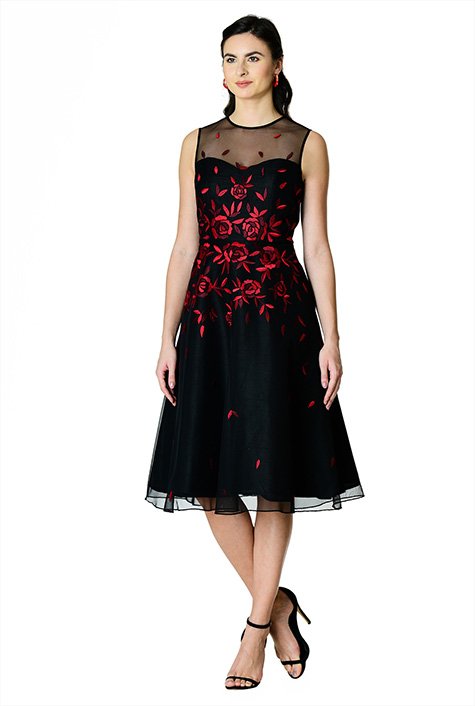 Shop Illusion tulle rose embellished dupioni dress | eShakti