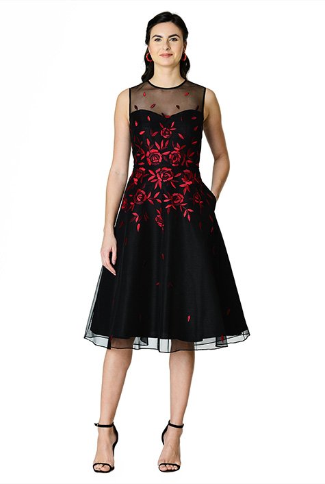 Shop Illusion tulle rose embellished dupioni dress | eShakti