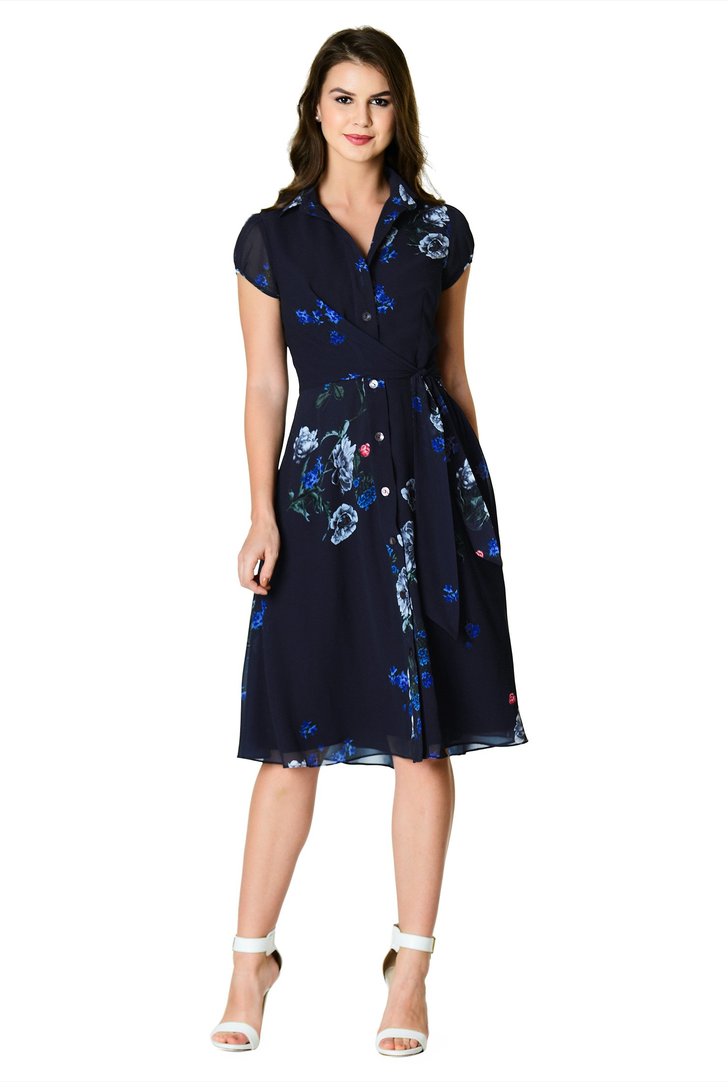 Shop Side ties floral print georgette shirtdress | eShakti