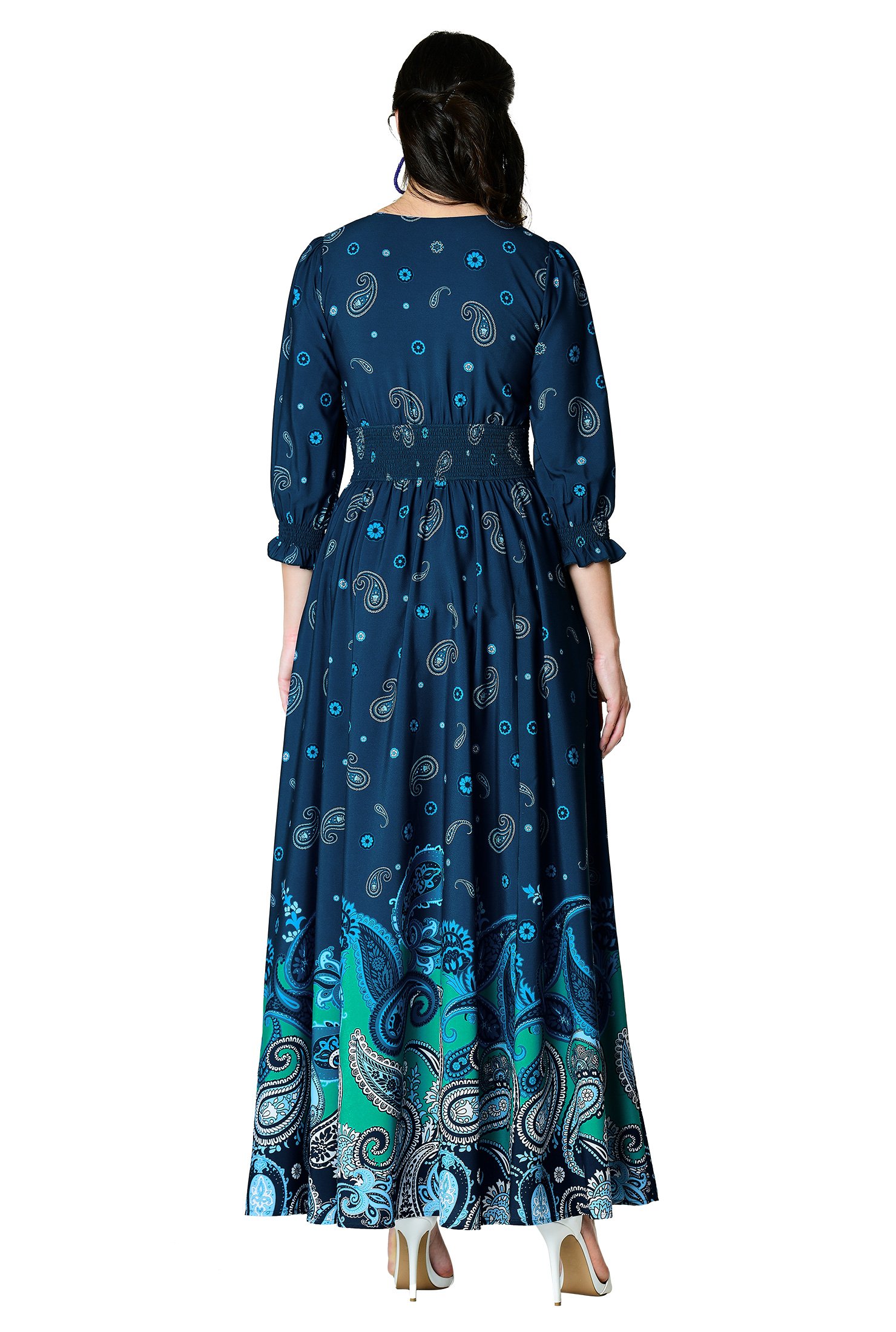 Shop Paisley print smocked waist maxi dress | eShakti