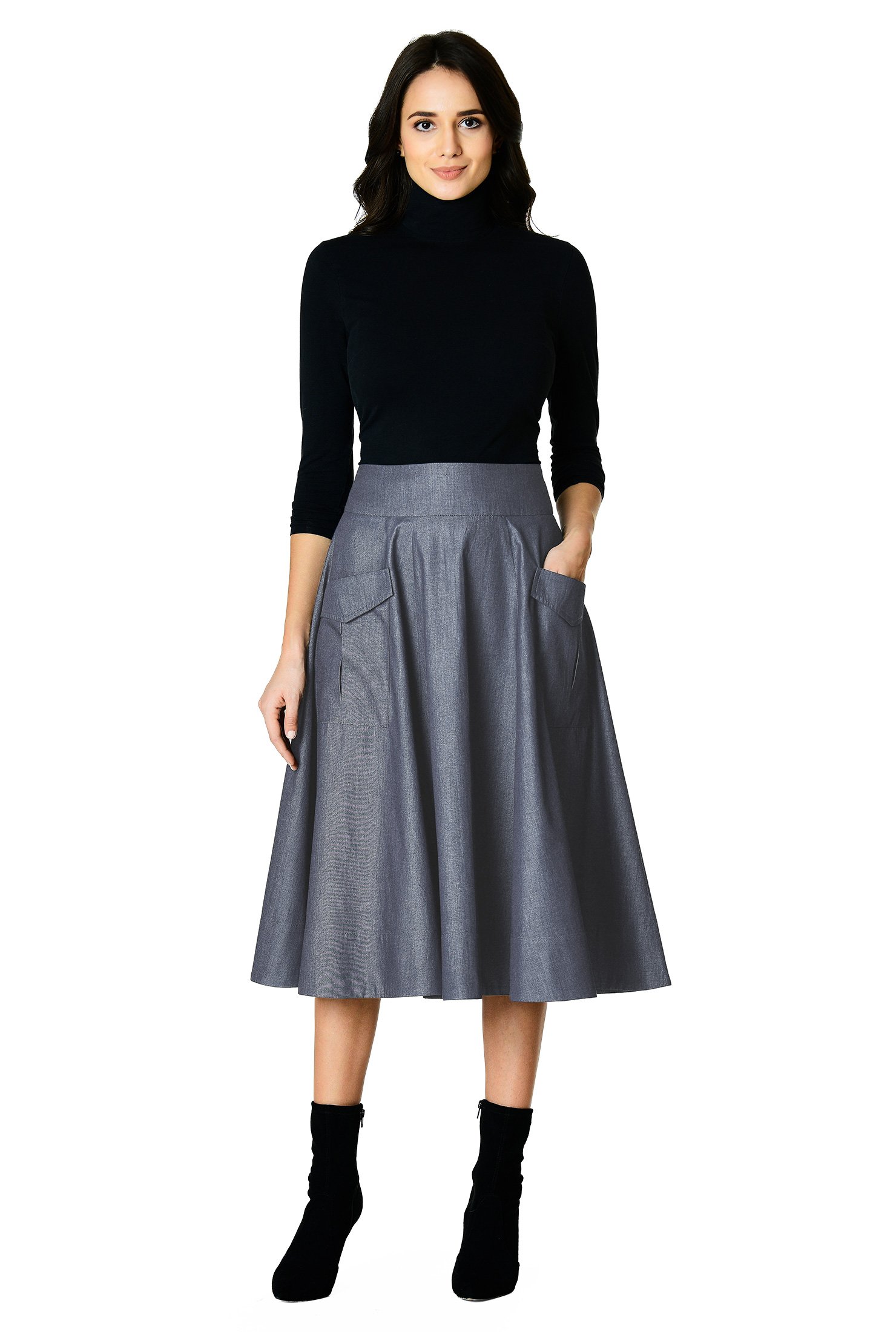 Shop Cargo pocket cotton chambray skirt | eShakti