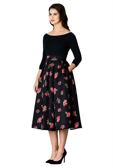 Shop Floral jacquard and cotton knit dress | eShakti