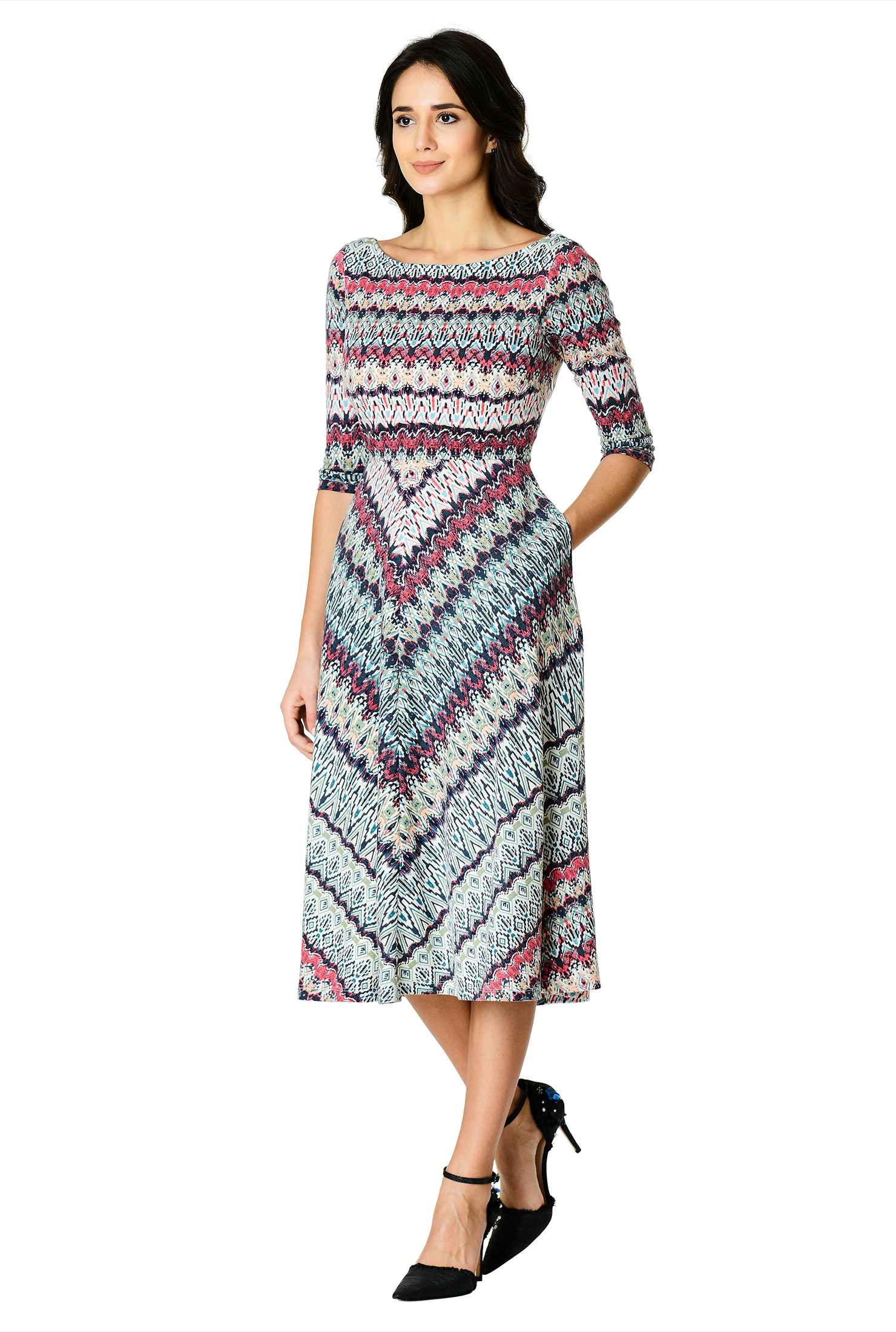 Shop Graphic print jersey knit dress eShakti