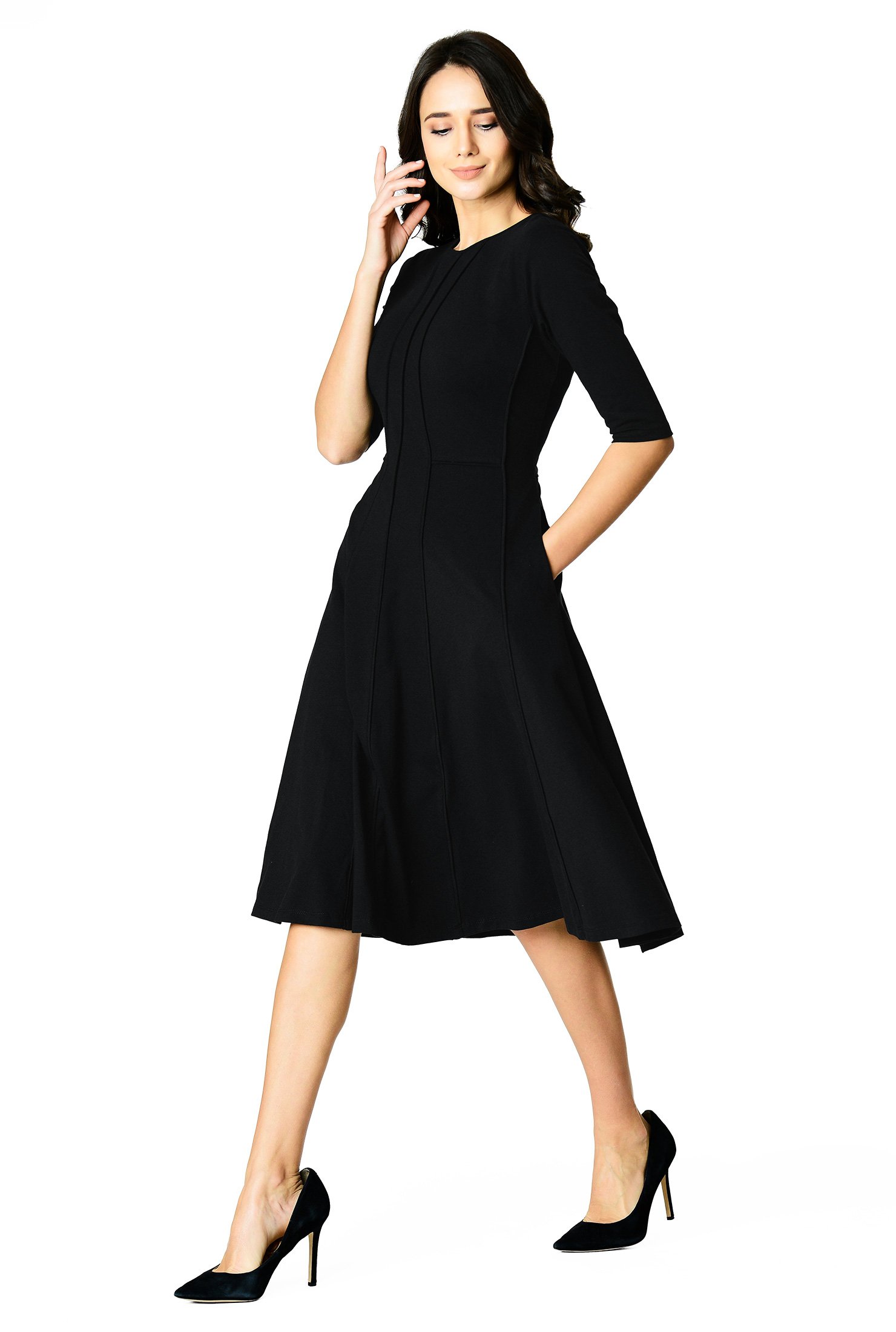 Shop Princess seamed cotton knit A-line dress | eShakti