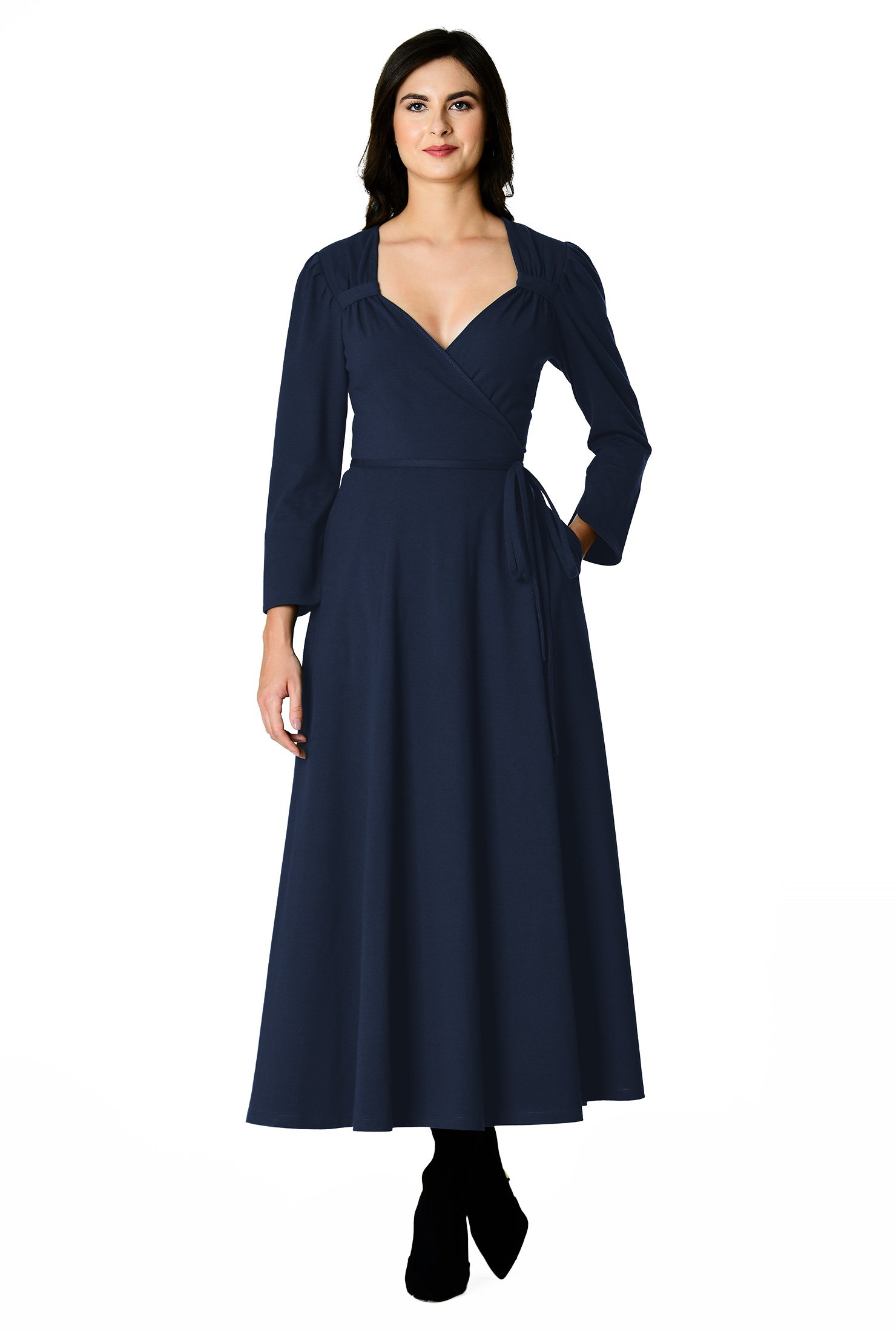 Shop Sweetheart cotton knit maxi wrap dress | eShakti