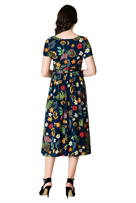 Shop Floral print cotton knit obi belt dress | eShakti