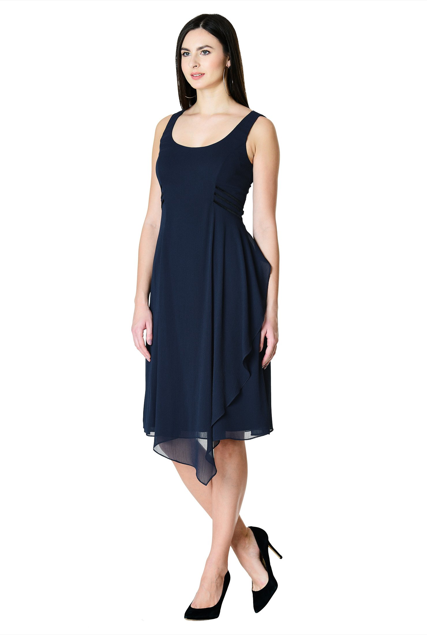 Shop Asymmetric hem chiffon A-line dress | eShakti