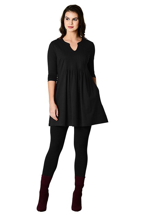 Shop Pintuck pleat cotton knit tunic top | eShakti