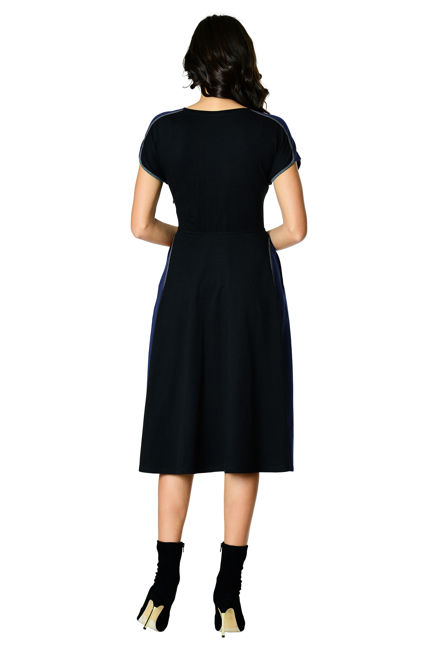 Shop Contrast trim cotton knit dress eShakti