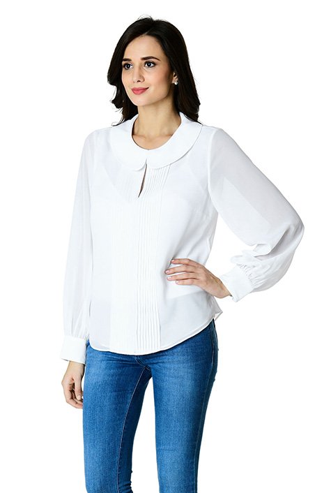 Shop Peter Pan collar pintuck pleat georgette shirt | eShakti