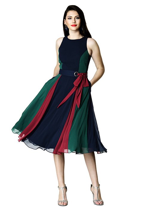 Colorblock Chiffon Dress