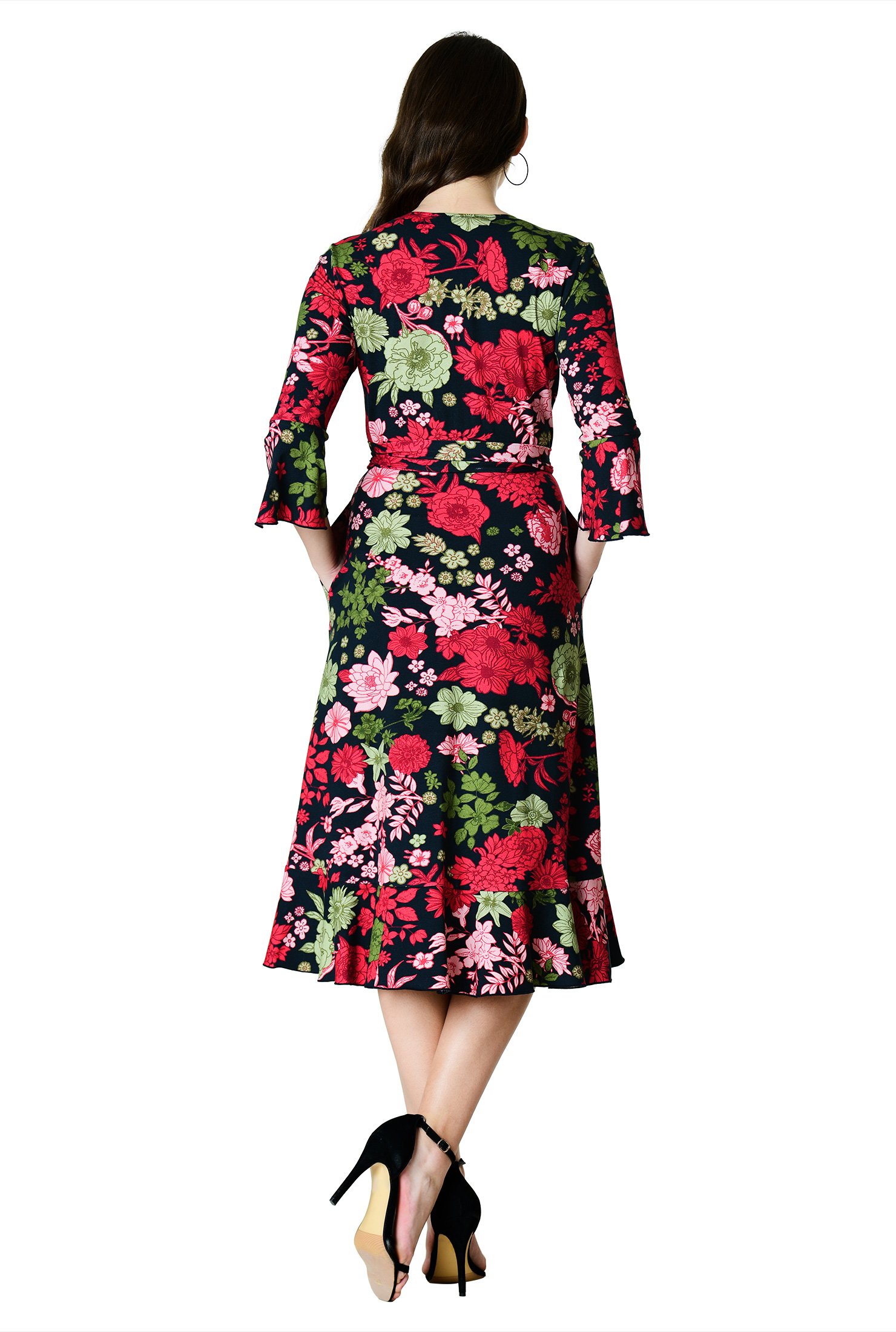 Shop Floral jersey knit flounce hem wrap dress eShakti