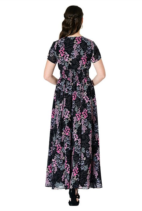 Shop Floral print georgette smocked waist maxi dress | eShakti