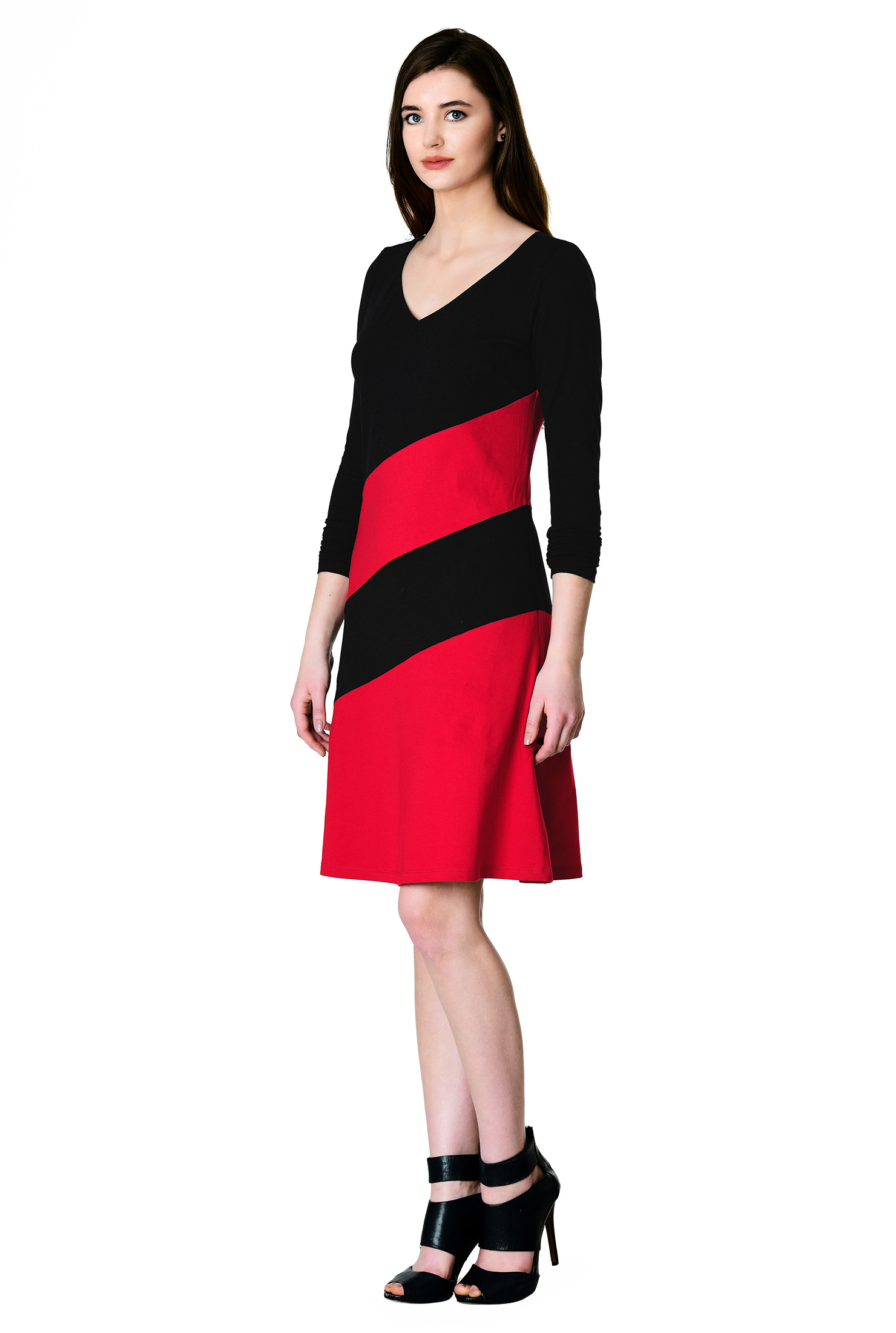 Shop Colorblock cotton knit shift dress eShakti