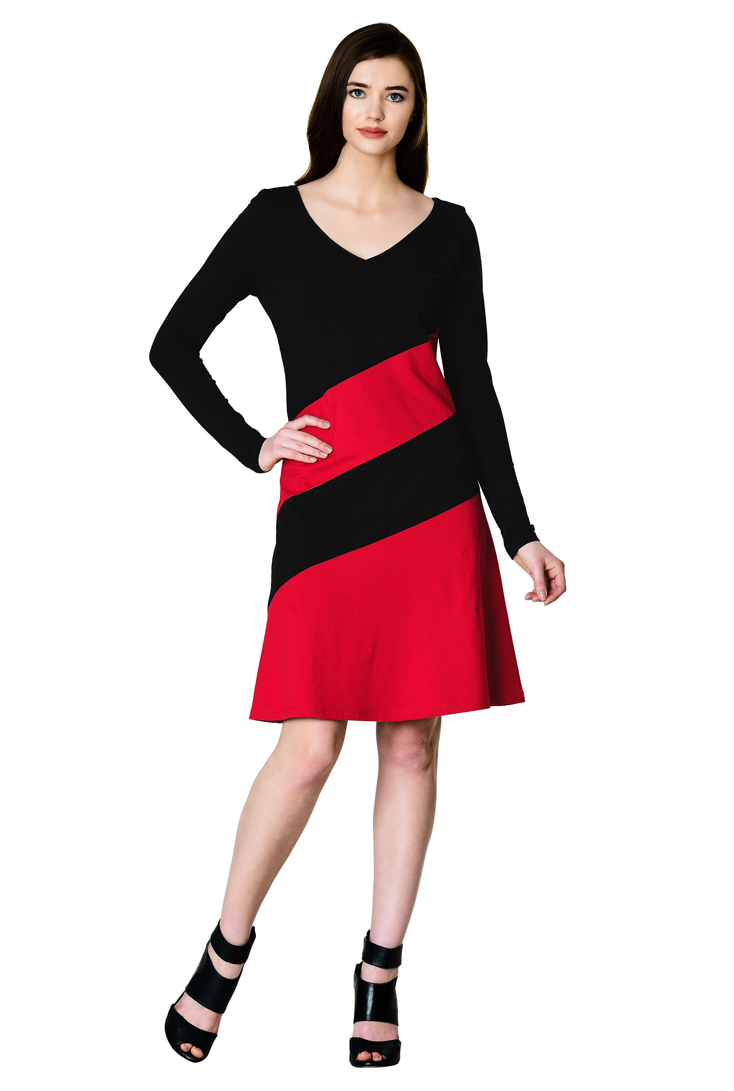 Shop Colorblock cotton knit shift dress eShakti