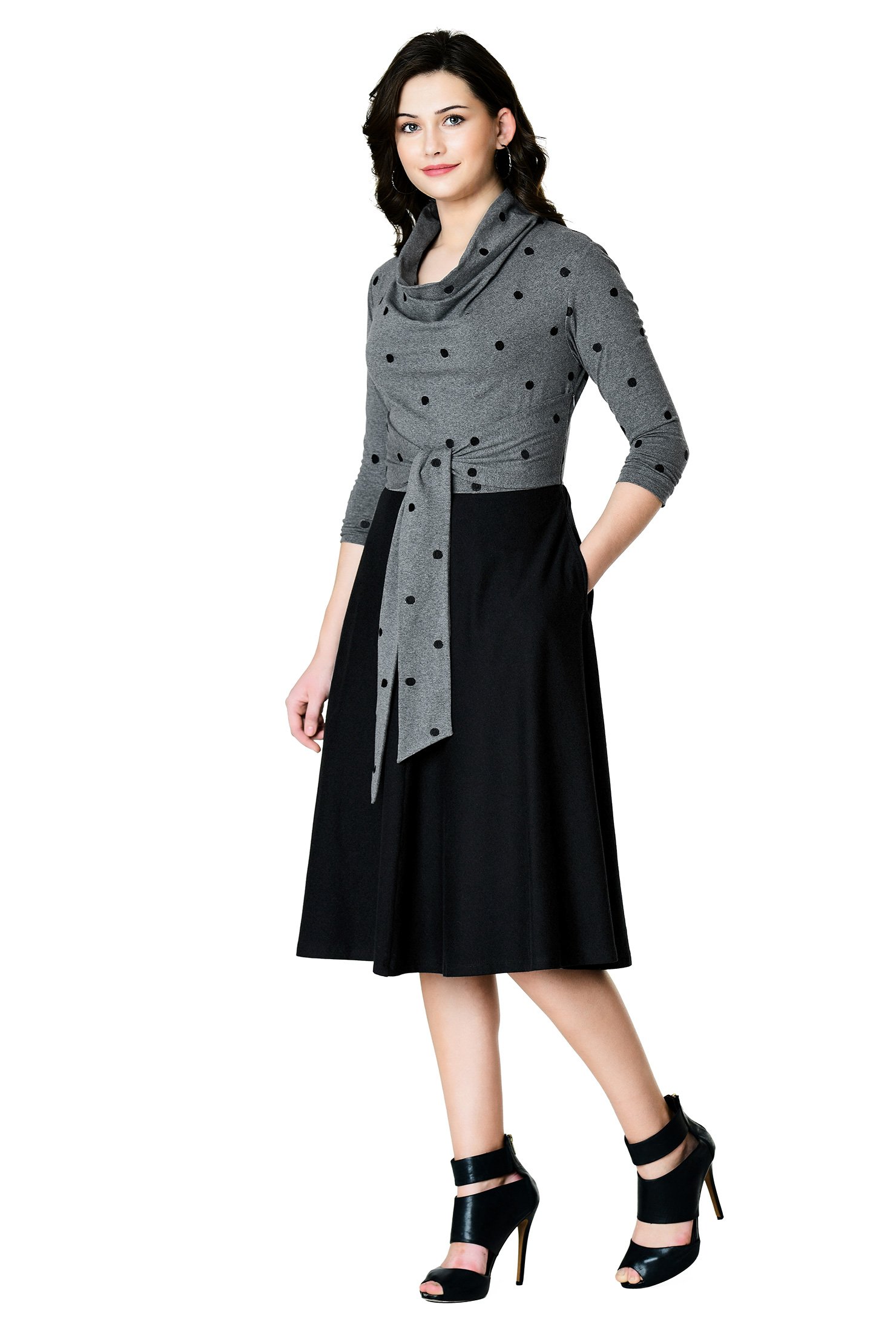Shop Tie front polka dot embellished cotton knit dress | eShakti