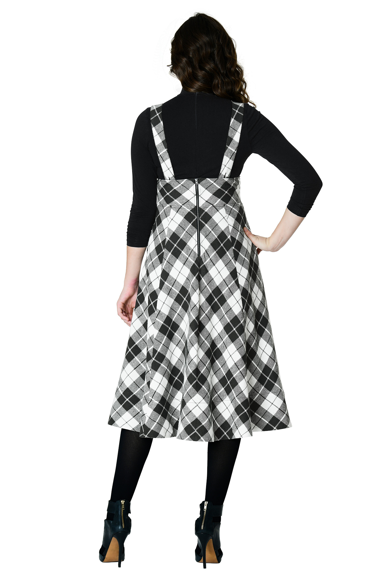 Shop Cotton plaid button jumper skirt eShakti