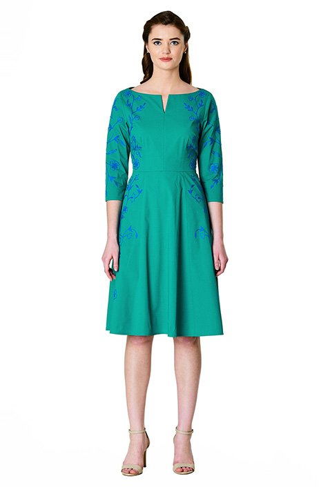 Shop Floral vine wool embellished poplin dress | eShakti