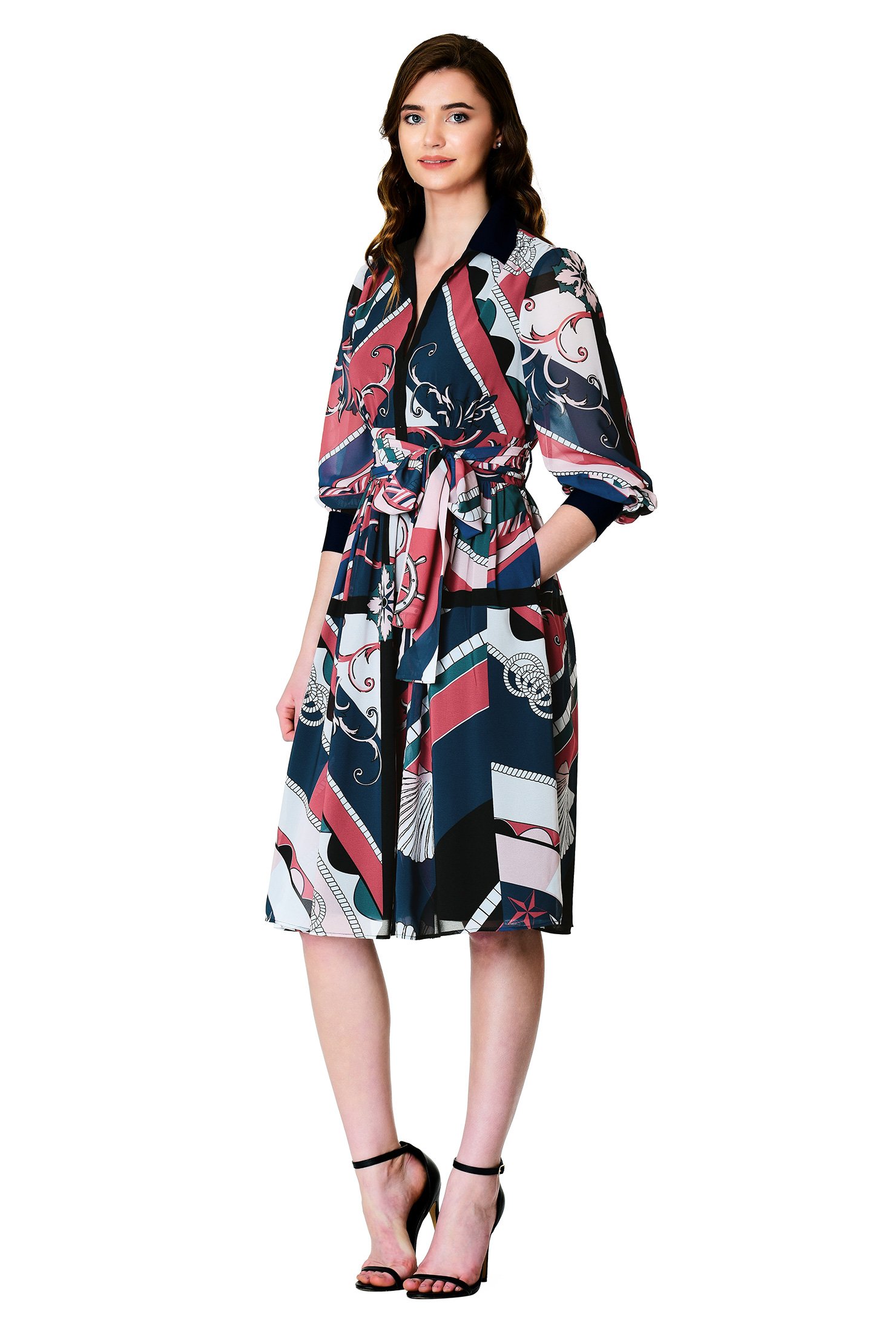 Shop Scarf print georgette sash tie shirtdress | eShakti