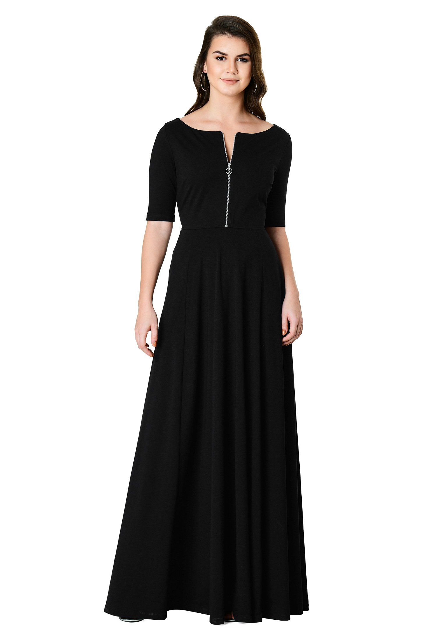 jersey knit maxi dress with sleeves