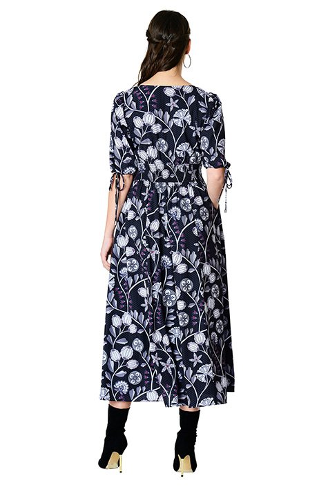 Shop Floral dot print crepe smocked waist dress | eShakti